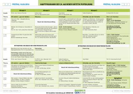 FReiTAg, HAUPTPRogRAmm deR 24. AAcHeneR diäTeTik FoRTbildUng Hörsaal 4