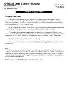 Arkansas State Board of Nursing University Tower Building 1123 South University Avenue, Suite 800 Little Rock, Arkansas 72204
