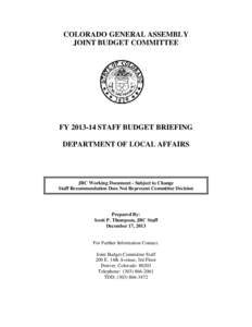 JBC Staff Budget Briefing – FY[removed]                                                                                        Staff Working Document – Does Not Represent Committee Decision