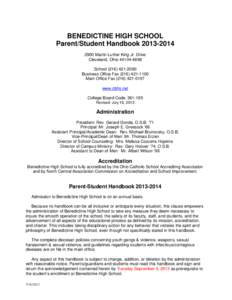 BENEDICTINE HIGH SCHOOL Parent/Student Handbook[removed]Martin Luther King Jr. Drive