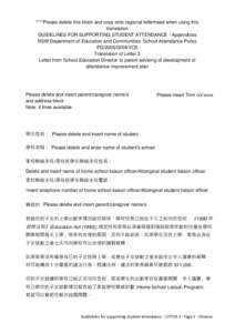 ****Please delete this block and copy onto regional letterhead when using this translation GUIDELINES FOR SUPPORTING STUDENT ATTENDANCE - Appendices 支持學生改善出勤率方針準則 (附錄) NSW Department of Educ