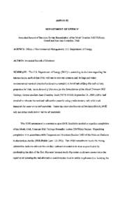 DEPARTMENT OF ENERGY Amended Record of Decision for the Remediation of the Moab Uranium Mill Tailings, Grand and San Juan Counties, Utah AGENCY: Oftice of Environmental Management, U.S. Department of Energy