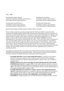 June 3, 2008 The Honorable John D. Dingell Chairman, Committee on Energy and Commerce United States House of Representatives  The Honorable Joe Barton