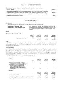 Head 24 — AUDIT COMMISSION Controlling officer: the Director of Audit will account for expenditure under this Head. Estimate 2002–03....................................................................................