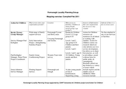 Fermanagh Locality Planning Group Mapping exercise: Compiled Feb 2011 Action for Children  What service does your