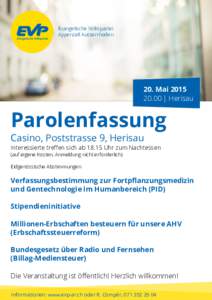 Evangelische Volkspartei Appenzell Ausserrhoden 20. Mai | Herisau