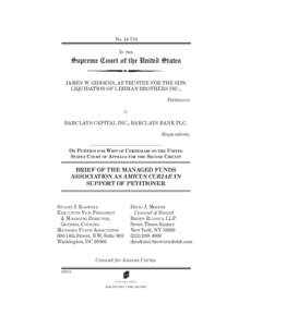 No[removed]IN THE Supreme Court of the United States JAMES W. GIDDENS, AS TRUSTEE FOR THE SIPA LIQUIDATION OF LEHMAN BROTHERS INC.,