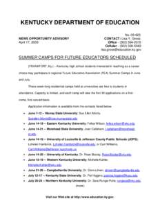 KENTUCKY DEPARTMENT OF EDUCATION No[removed]CONTACT: Lisa Y. Gross Office[removed] Cellular[removed] [removed]