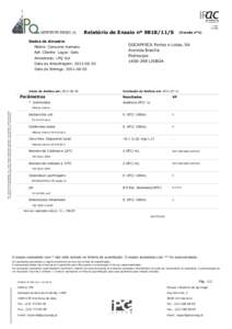 Relatório de Ensaio nº [removed]S Dados da Amostra Matriz: Consumo humano Ref. Cliente: Lagos- Gelo Amostrado: LPQ Sul Data da Amostragem: [removed]