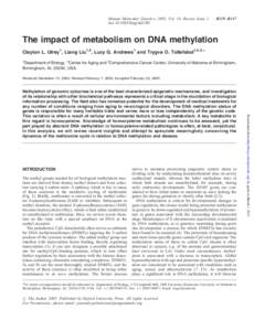 Human Molecular Genetics, 2005, Vol. 14, Review Issue 1 doi:[removed]hmg/ddi100 R139–R147  The impact of metabolism on DNA methylation