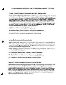 Cate2orv A: En21ishLan2ua2e. Communication and Critical Thinkin2 (9 units) Courses~ categoryA approachcommunicationasthe humanprocessof symbolic interaction,with a focus on formulationand analysisof thoseinteractions.Stu