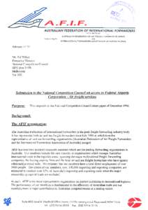 Application for declaration of particular services at Sydney & Melbourne international airports, Submission by Australian Federation of International Forwarders, 18 February 1997