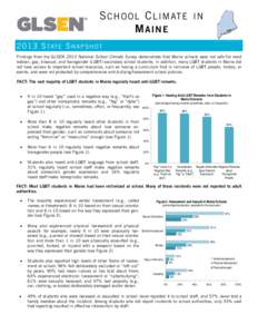 S C H O O L C L I M AT E I N MAINE[removed]S TAT E S N A P S H O T Findings from the GLSEN 2013 National School Climate Survey demonstrate that Maine schools were not safe for most lesbian, gay, bisexual, and transgender