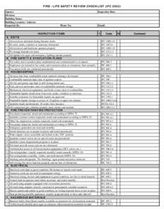 FIRE / LIFE SAFETY REVIEW CHECKLIST (IFC[removed]Agency: Division: Building Name: Building Location / Address: Inspected By: