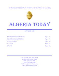 EMBASSY OF THE PEOPLE’S DEMOCRATIC REPUBLIC OF ALGERIA  ALGERIA TODAY OCTOBER[removed]PREDIDENTIAL ACTIVITIES