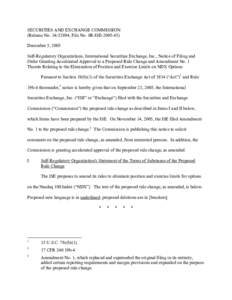 Notice of Filing and Order Granting Accelerated Approval to a Proposed Rule Change and Amendment No. 1 Thereto Relating to the Elimination of Position and Exercise Limits on NDX Options; Rel. No[removed], File No. SR-IS