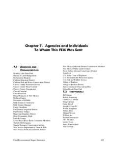 Chapter 7. Agencies and Individuals To Whom This FEIS Was Sent 7.1  AGENCIES AND