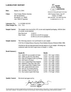 LABORATORY REPORT Date: Aquatic Testing Laboratories