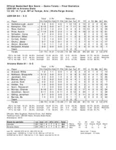 Official Basketball Box Score -- Game Totals -- Final Statistics LEHIGH vs Arizona State[removed]p.m. MT at Tempe, Ariz. (Wells Fargo Arena) LEHIGH 84 • 5-5 ##