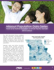 The 2010 Decennial Census publishes regional population demographics for ethnicity, race and age groups. This profile will feature county trends and statistics for Missouri’s Asian and Native Hawaiian or Other Pacific 