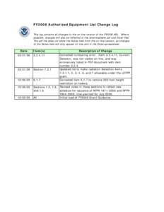 FY2006 Authorized Equipment List Change Log This log contains all changes to the on-line version of the FY2006 AEL. Where possible, changes will also be reflected in the downloadable pdf and Excel files. The pdf file doe