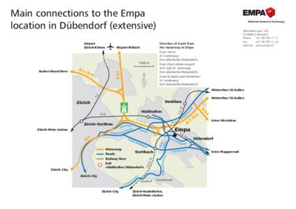 Main connections to the Empa location in Dübendorf (extensive) Airport Zürich-Kloten  Direction of travel from