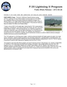 F-35 Lightning II Program Public Affairs Release – [removed]T H I R D F - 3 5