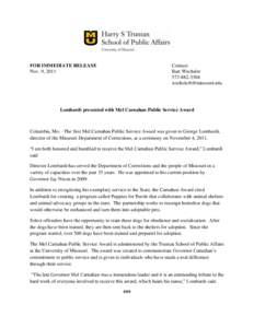 FOR IMMEDIATE RELEASE Nov. 9, 2011 Contact: Bart Wechsler[removed]