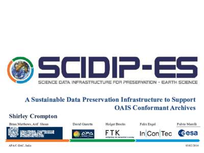 A Sustainable Data Preservation Infrastructure to Support OAIS Conformant Archives Shirley Crompton Brian Matthews, Arif Shoan  APA/C-DAC, India