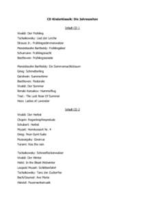 CD Kinderklassik: Die Jahreszeiten Inhalt CD 1 Vivaldi: Der Frühling Tschaikowsky: Lied der Lerche Strauss Jr.: Frühlingsstimmenwalzer Mendelssohn Bartholdy: Frühlingslied