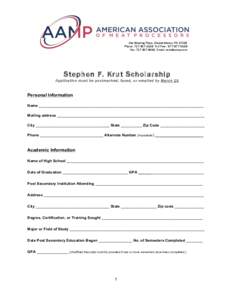 One Meating Place, Elizabethtown, PAPhone: Toll Free: Fax: Email:  Stephen F. Krut Scholarship Application must be postmarked, faxed, or emailed by March 15