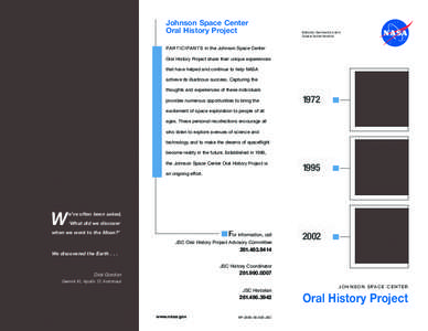 Johnson Space Center Oral History Project National Aeronautics and Space Administration