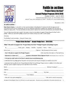 Faith in action “Project Raise the Roof” Annual Pledge Program[removed]October 5, 2014 – July 31, 2015 Nineteenth Street Baptist Church – Dr. Derrick Harkins, Pastor th