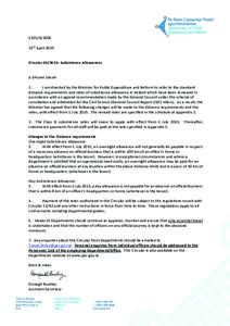 E10523rd April 2015 Circular: Subsistence Allowances A Dhuine Uasail 1. I am directed by the Minister for Public Expenditure and Reform to refer to the standard