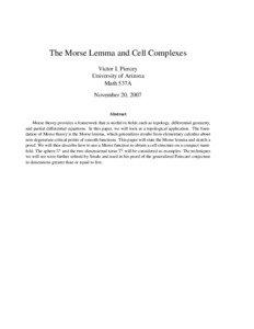 The Morse Lemma and Cell Complexes Victor I. Piercey University of Arizona