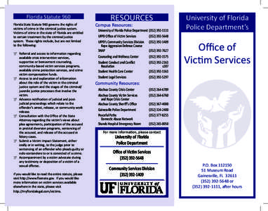 Florida Statute 960 Florida State Statute 960 governs the rights of victims of crime in the criminal justice system. Victims of crime in the state of Florida are entitled to certain treatment by the criminal justice syst