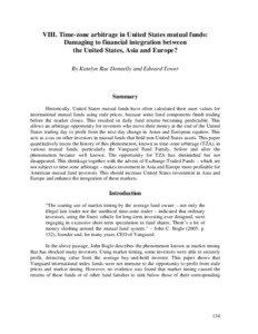 VIII. Time-zone arbitrage in United States mutual funds: Damaging to financial integration between the United States, Asia and Europe?