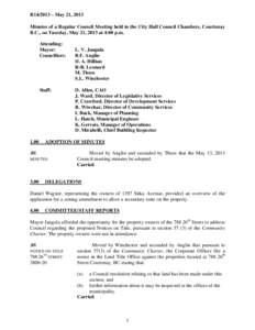 Minutes of a Regular Council Meeting held in the City Hall Council Chambers, Courtenay BC, on Wednesday, August 4, 1999 at 5:00 p