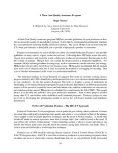 A Meat Goat Quality Assurance Program Roger Merkel E (Kika) de la Garza American Institute for Goat Research Langston University Langston, OK 73050