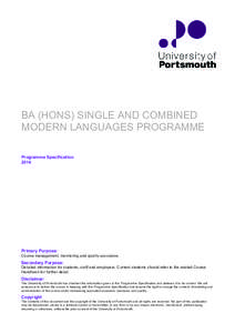 BA (HONS) SINGLE AND COMBINED MODERN LANGUAGES PROGRAMME Programme SpecificationPrimary Purpose: