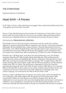 Hazel Smith – A Preview « THE OTHER ROOM[removed]:18 PM THE OTHER ROOM Experimental poetry in Manchester