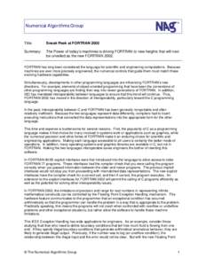 Procedural programming languages / Fortran / Pointer / Numerical Algorithms Group / C / Programming language / Comparison of numerical analysis software / Fortran 95 language features / Computing / Software engineering / Computer programming