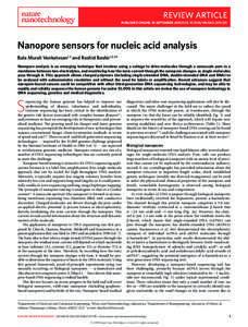 REVIEW ARTICLE PUBLISHED ONLINE: 18 SEPTEMBER 2011 | DOI: [removed]NNANO[removed]Nanopore sensors for nucleic acid analysis Bala Murali Venkatesan1,2 and Rashid Bashir1,2,3* Nanopore analysis is an emerging technique