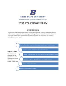 FY15 STRATEGIC PLAN OUR MISSION The Division of Research and Economic Development provides effective leadership, advocacy and services to support the University’s goal of being a doctoral research university where the 