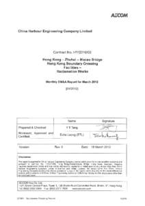Contract No. HY[removed]Hong Kong-Zhuhai-Macao Bridge Hong Kong Boundary Crossing Facilities – Reclamation Works Monthly EM&A Report for March 2012