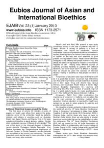 Eubios Journal of Asian and International Bioethics EJAIB VolJanuary 2013 www.eubios.info  ISSN