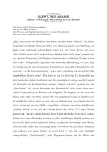 Günter Blamberger  KLEIST, DER ARABER Rede zur Verleihung des Kleist-Preises an Navid Kermani Berliner Ensemble, [removed]