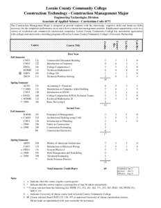 Lorain County Community College Construction Technology - Construction Management Major Engineering Technologies Division Associate of Applied Science - Curriculum Code 6171 The Construction Management Major is designed 