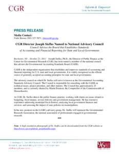 PRESS RELEASE Media Contact: Vicki Brown[removed], [removed] CGR Director Joseph Stefko Named to National Advisory Council Council Advises the Board that Establishes Standards