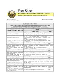 Fact Sheet FACTS ABOUT MANDATORY PENALTIES FOR A FELONIES UNDER NEVADA REVISED STATUTES (BY CATEGORY) RESEARCH DIVISION LEGISLATIVE COUNSEL BUREAU